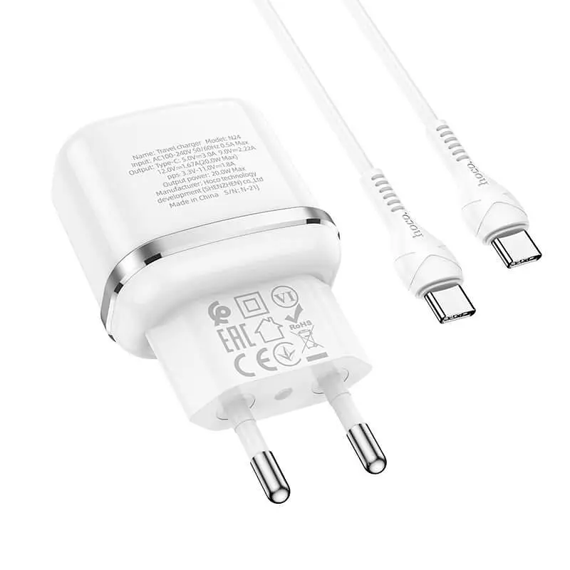 Набор зарядного адаптера + кабеля Hoco N24 Victorious single port charger set C to C белый - фото 3