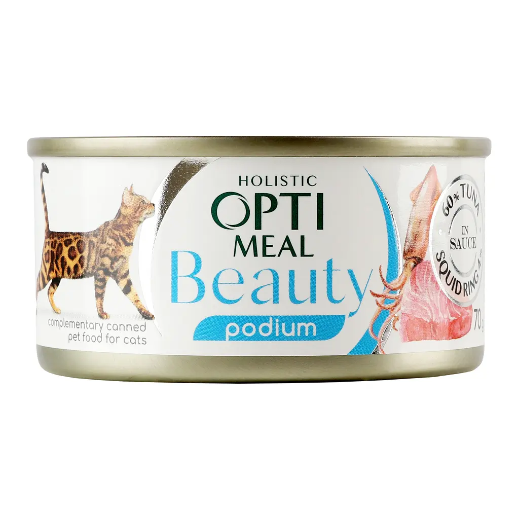 Влажный корм для кошек Optimeal Beauty Podium Полосатый тунец в соусе с кольцами кальмаров 70 г (B2782201) - фото 2