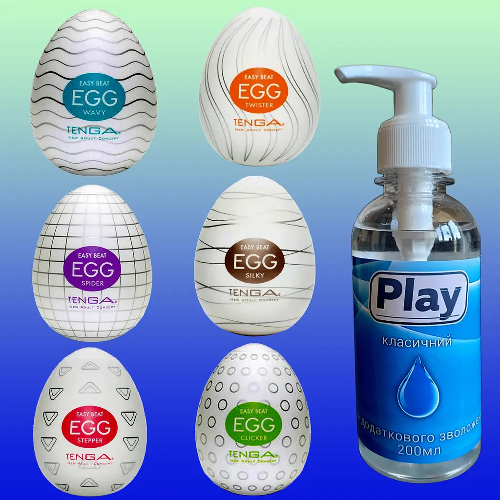 Набір чоловічих мастурбаторів Tenga EGG яйця з різними рельєфами 6 шт. + водний лубрикант - фото 10