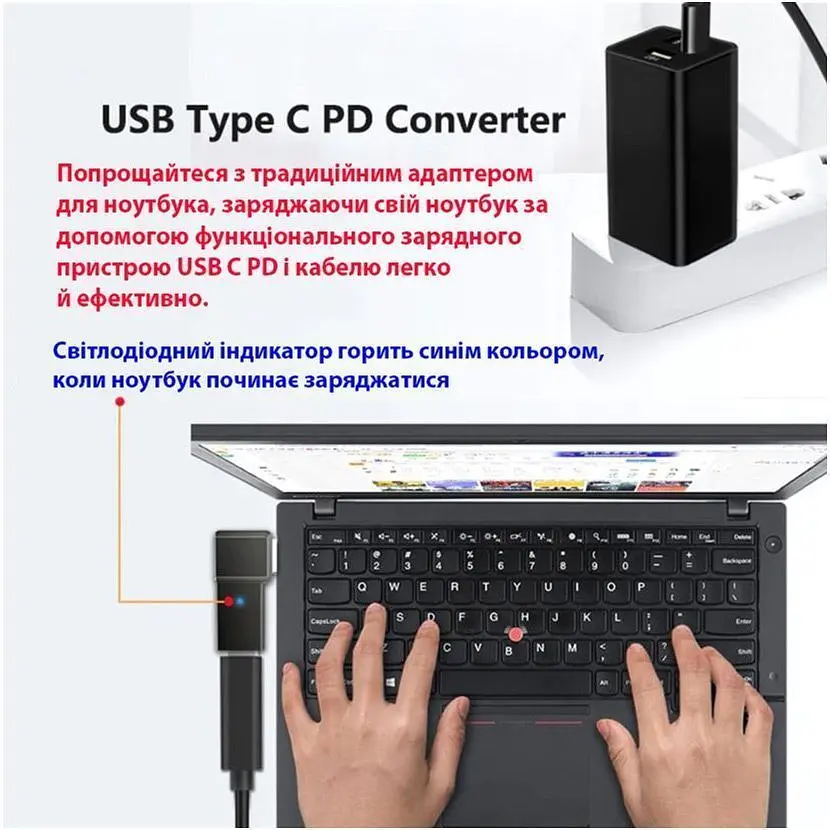 Перехідник STLab USB-C Female to DC Male Jack Square Mouth для Lenovo 10x6mm PD 100W Black [152524] - фото 6