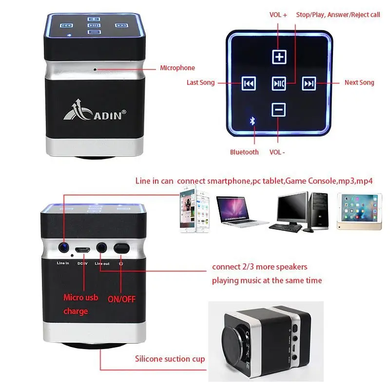 Вібро резонансна колонка bluetooth 26 Ватт Adin BT-BOX (100163) - фото 6