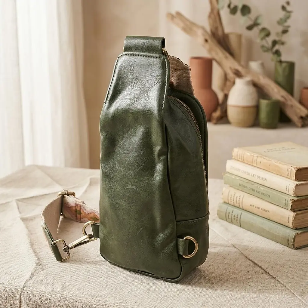 Красива сумка через плече в модному кольорі з екошкіри Vintage 22791 зелена - фото 3