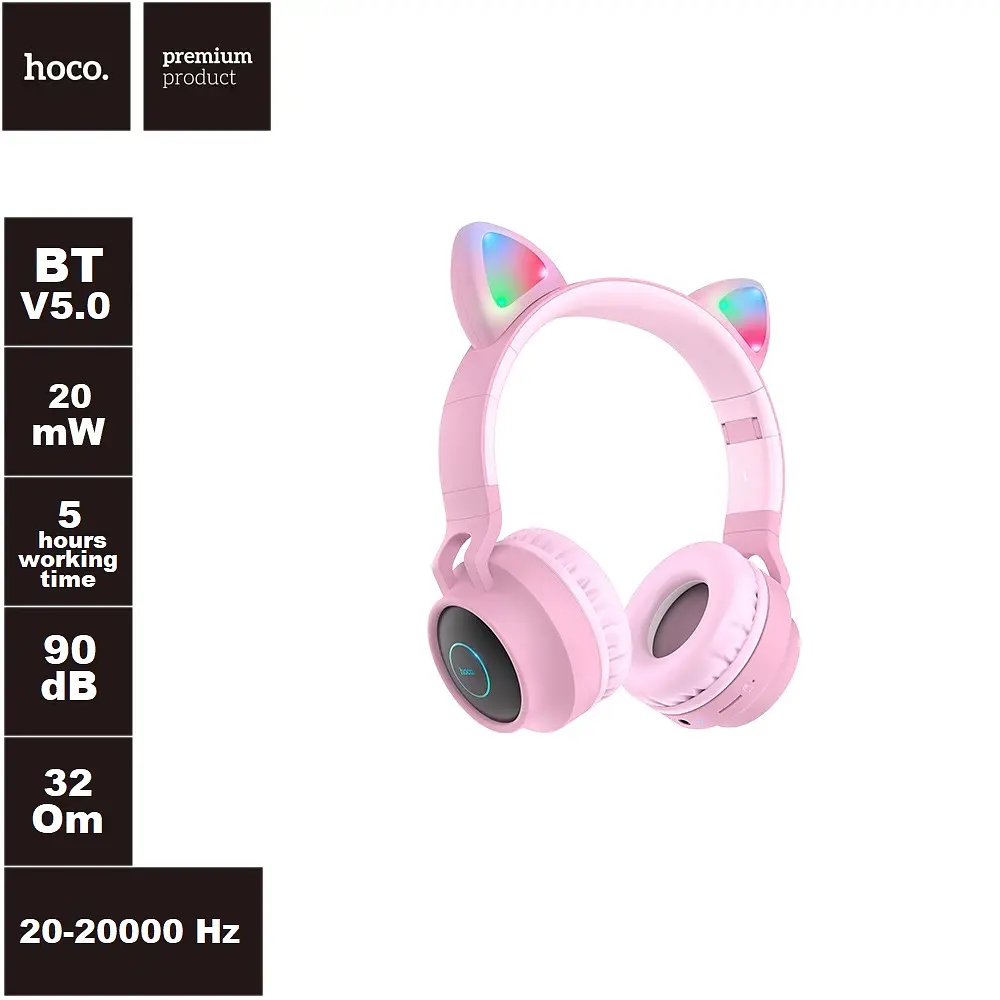 Беспроводные накладные наушники Hoco W27 Cat ear серые - фото 5