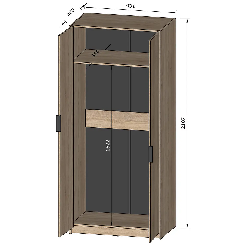 Шкаф для вещей Moreli Forte F-0012 со штангой в стиле Loft 932х2107х590 мм Белый - фото 2