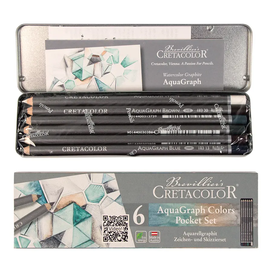 Набір графітних водорозчинних олівців AQUA GRAPH COLORS 6 шт металева коробка Cretacolor - фото 4