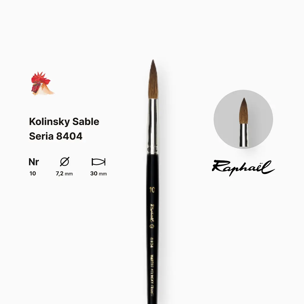 Пензель колонок круглий Raphael Kolinsky Sable, №10, професійний, коротка ручка - фото 2
