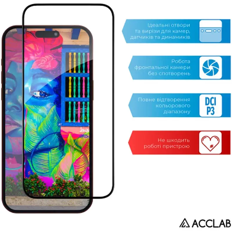 Скло захисне ACCLAB Full Glue ESD Apple iPhone 15 Pro Max Black 6,7" (1283126577260) - фото 5