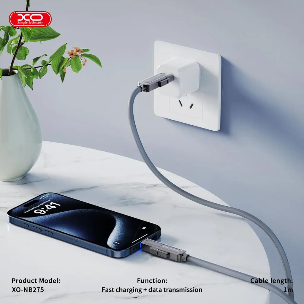 Кабель XO NB275 Zinc Alloy Silicone Type-C/USB-A to TYPE-C/Lightning - 4-in-1 - 60W - 1m Gray teh0022032 - фото 10