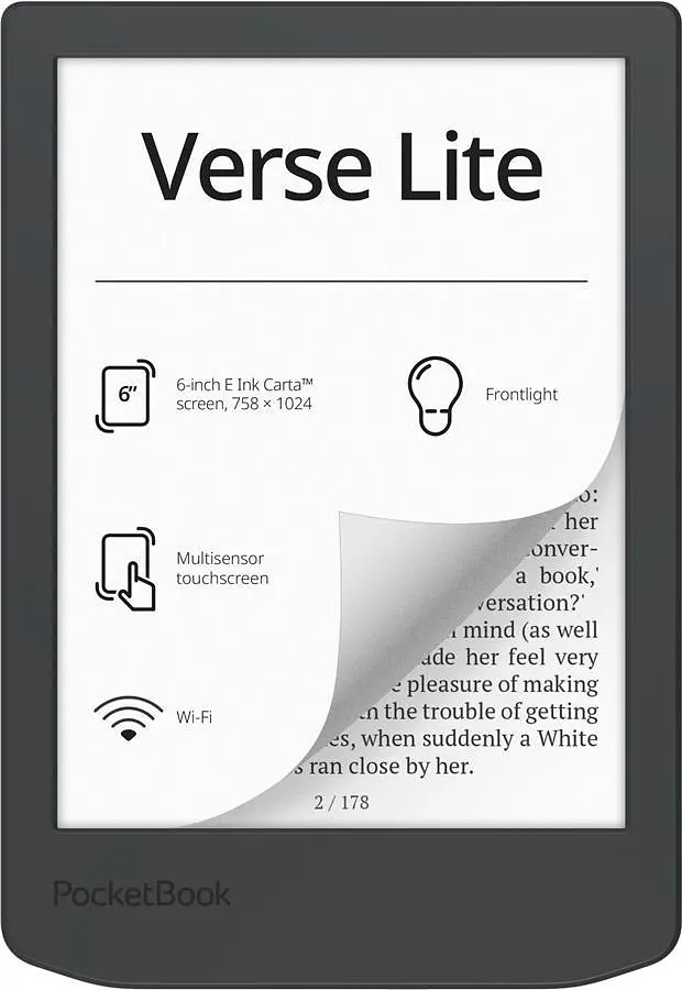Електронна книга 6' PocketBook Verse Lite, Midnight Grey, WiFi, 1024x758 (E Ink Carta), 512Mb / 8Gb, сенсорний екран, 16 градацій