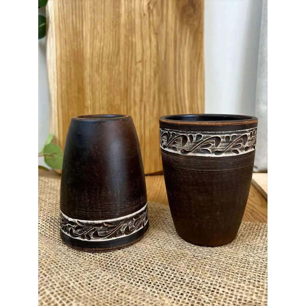 Склянка 0.4 літра керамічна (глиняна) різьблена Ангоб - фото 4