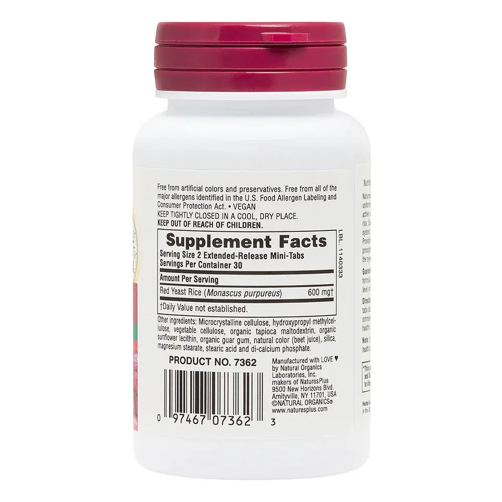 Натуральна добавка Natures Plus Herbal Actives Red Yeast Rice 600 mg, 60 міні таблеток - фото 2