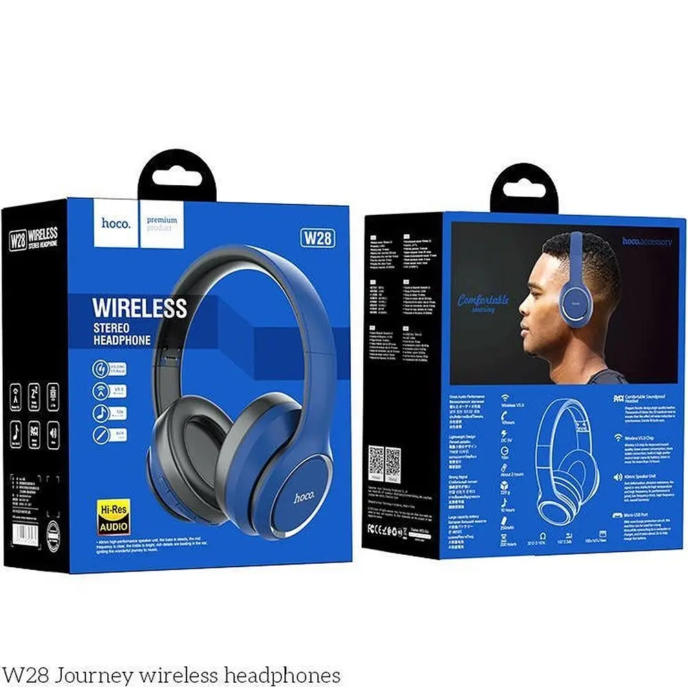 Блютуз Стерео Гарнитура Hoco W28 мятая упаковка Синий - фото 4