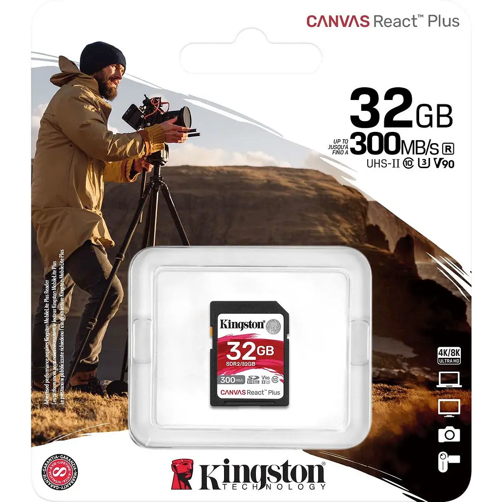 Карта памяти Kingston SDHC Canvas React Plus 32GB Class 10 UHS-II U3 V90 (SDR2/32GB) [141530] - фото 3