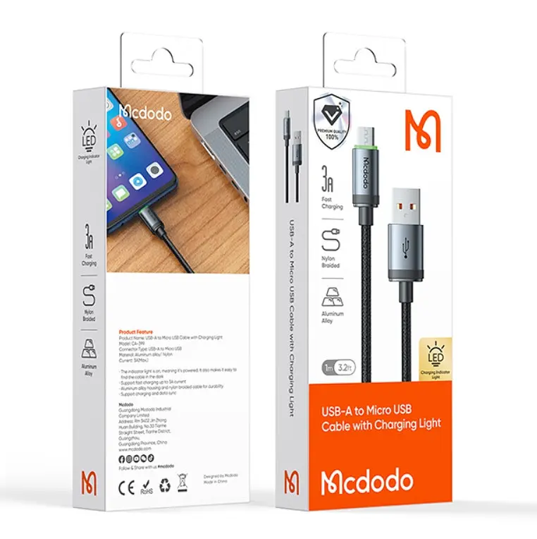 Кабель Mcdodo USB-A to Micro USB Cable with Charging Light 1 м Чорний - фото 2
