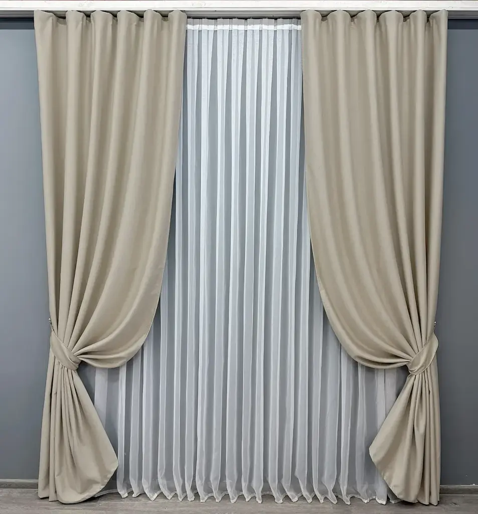 Комплект штор VR-Textil шеніл 2 шт 150x270 см бежевий (1691ш) - фото 2