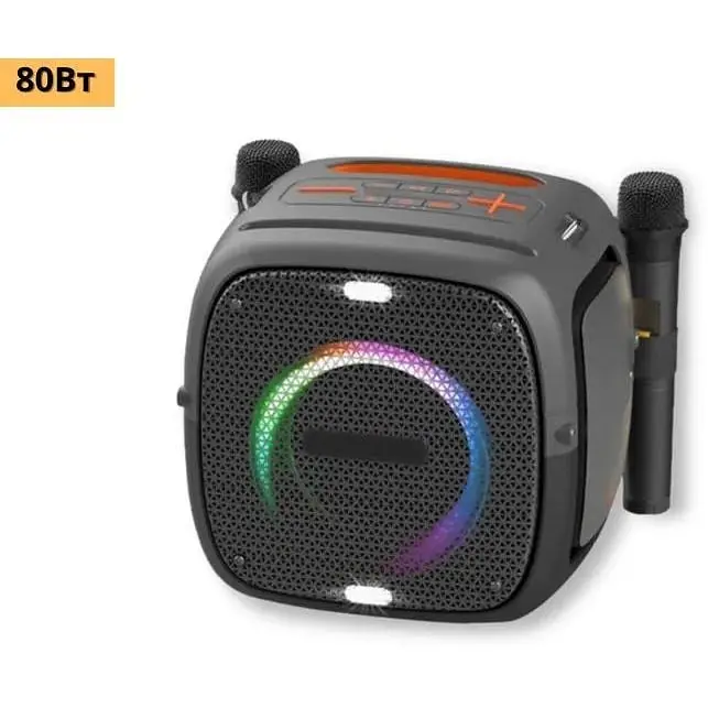 Портативна колонка з 2 мікрофонами XPRO Party ONE 80Вт USB AUX FM Bluetooth чорна (41093-Party ONE) - фото 2