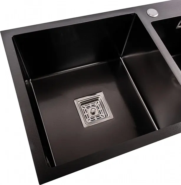 Кухонна мийка Platinum Handmade PVD HDB з нержавіючої сталі 3.0 мм квадратний сифон 78x43x23 см чорна - фото 4