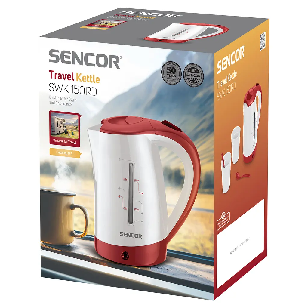 Электрочайник Sencor 0.5 л Strix пластик в комплекте 2 стакана + 2 ложки бело-красный kuh0015385 - фото 4