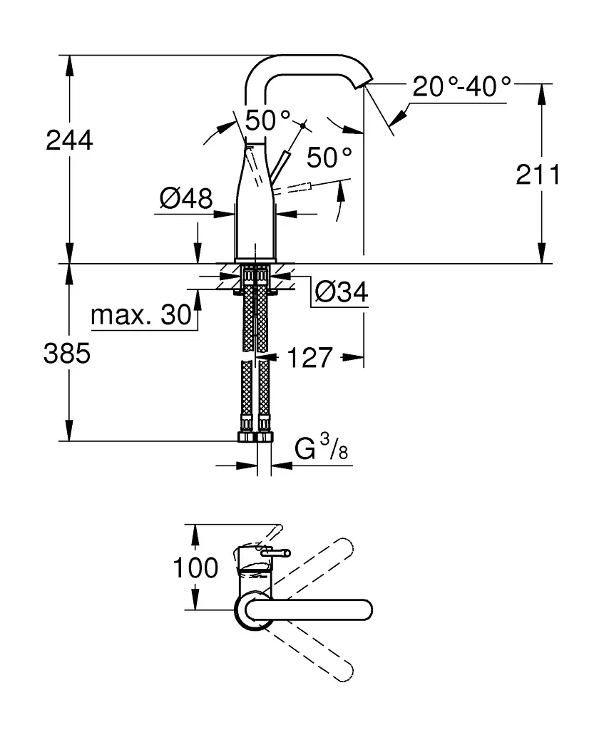 Змішувач для умивальника L-Size Grohe Essence 24177KF1 Чорний матовий - фото 4
