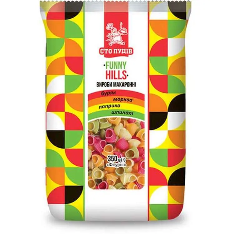 Макаронні вироби СТО ПУДІВ 350г Funny Hills фігурні кольорові