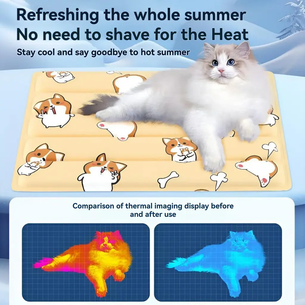 Охолоджуючий килимок для собак та кішок GEL Material Summer Pet Cooling Mat Corgi Beige 60х90 см - фото 4
