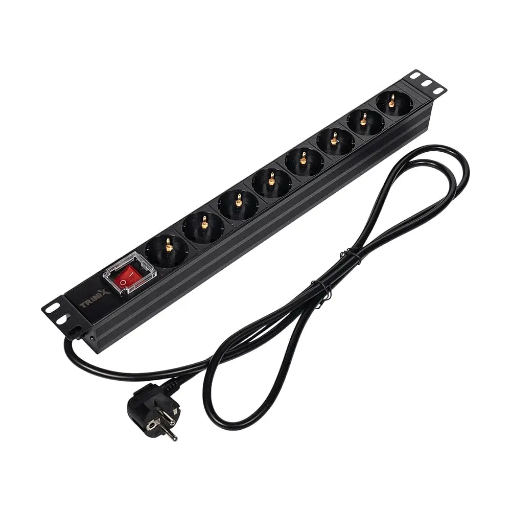 Блок розеток Trinix TRX-PDU/8M-16А Black для комутаційної шафи 19" на 8 розеток, з вимикачем (25-00110) - фото 2