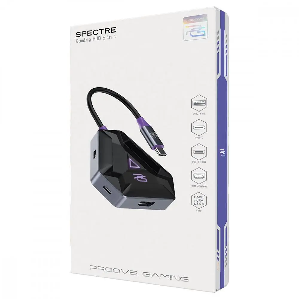 USB-Хаб Type-C-Хаб Proove Gaming Spectre (2*USB3.0 + Type-C + PD100W + HDMI) dark gray (HBPG10221205) - фото 3