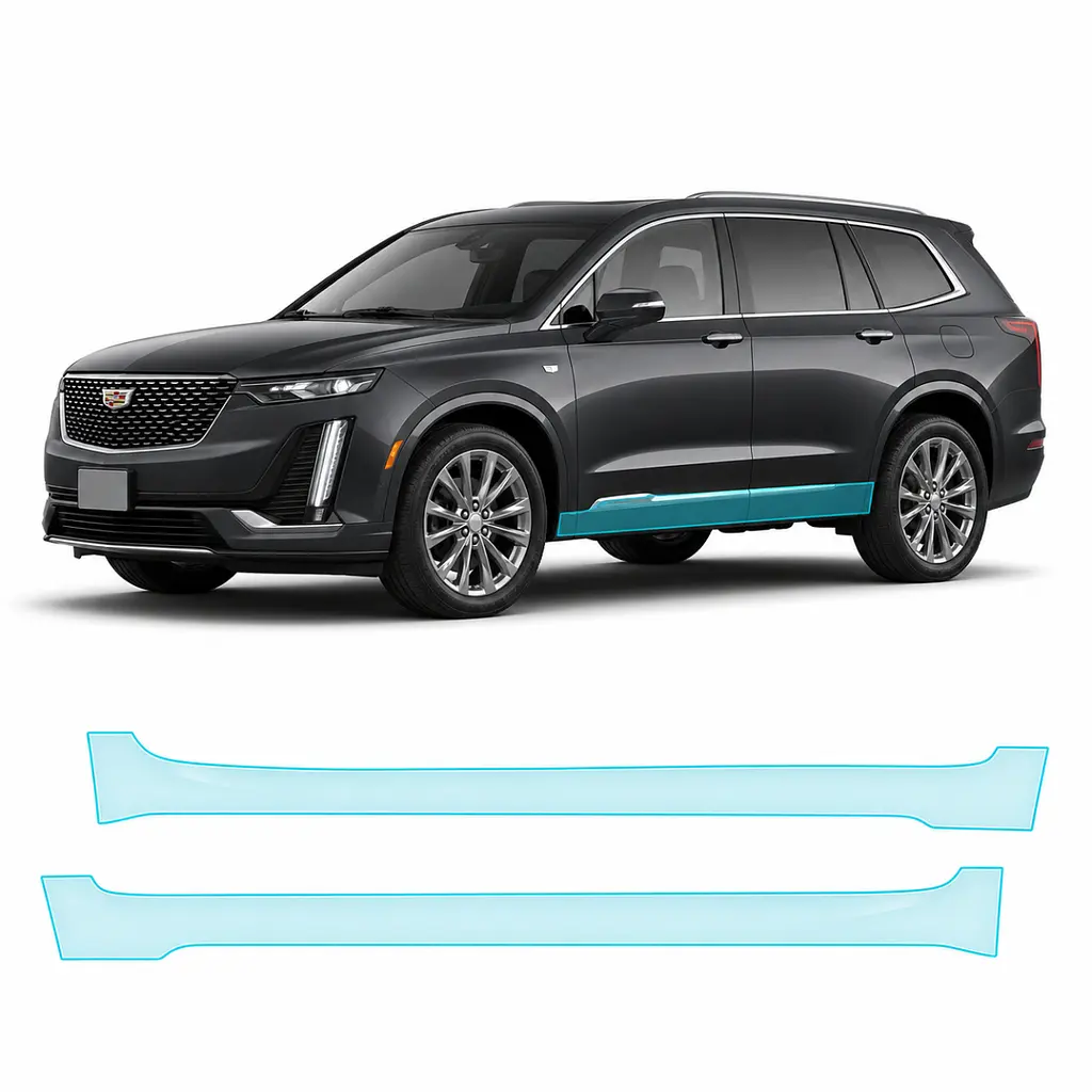 Антигравійна захисна бронеплівка за лекалами для Cadillac XT6 I 2019- нижня зона кузова пороги