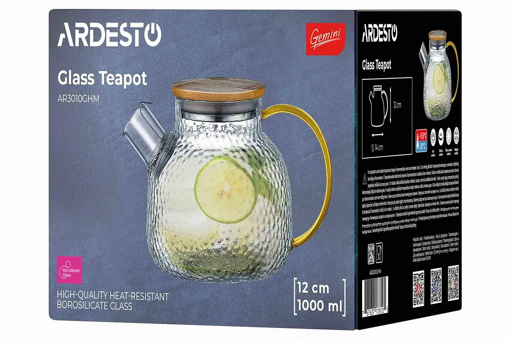 Чайник для заваривания Ardesto Gemini Dew из боросиликатного стекла и бамбуковой крышкой 1000 мл (AR3010GHM) - фото 4