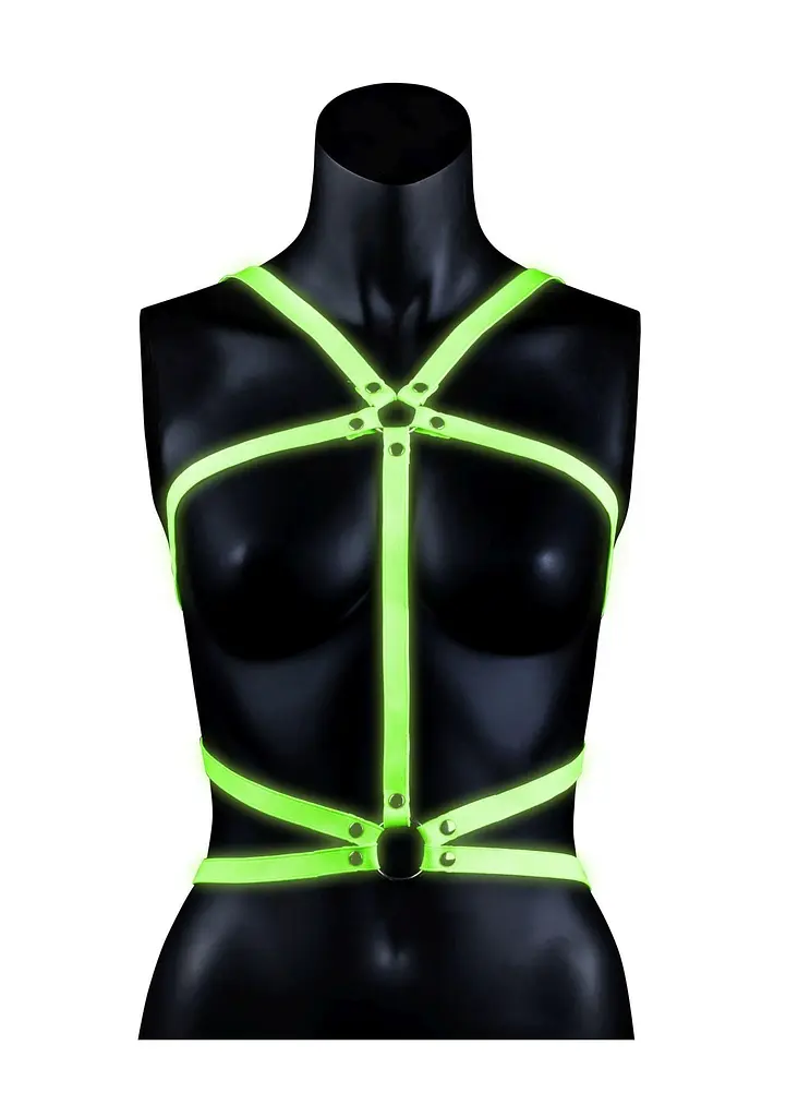Упряж для тіла Ouch! Glow in the Dark, S/M (зелений)