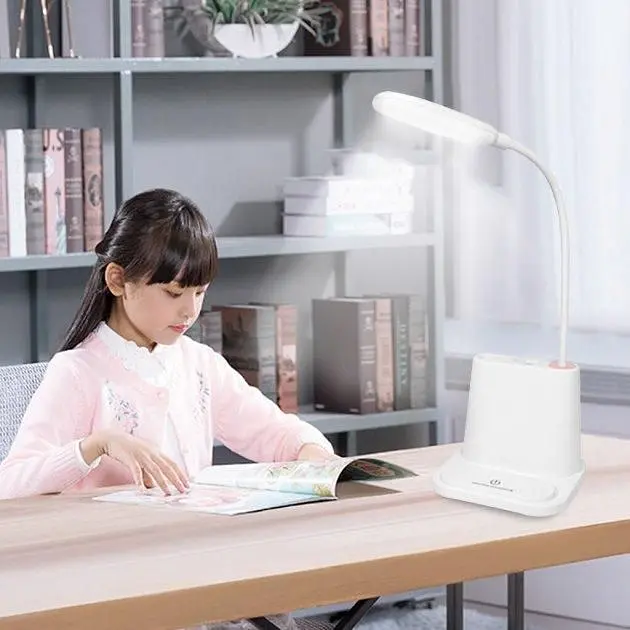 Рожева Акумуляторна настільна LED лампа Bionic Desk Lamp c USB виходом, органайзером та підставкою для смартфона - фото 4