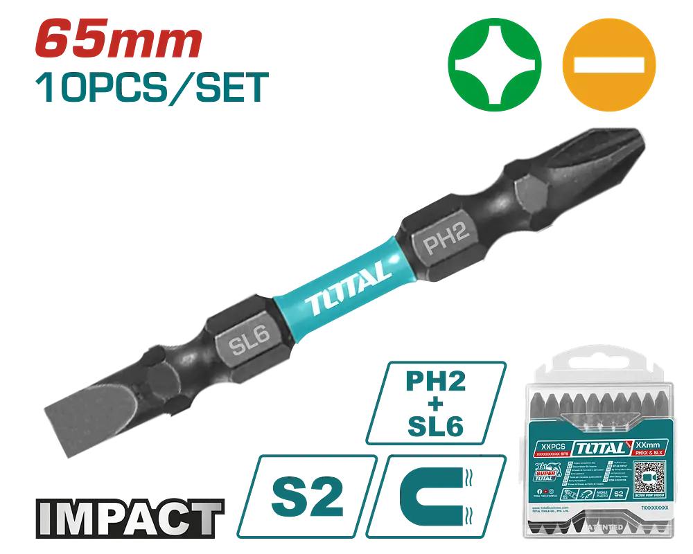 Викрутні насадки TOTAL TACIM16HL133, PH2+SL6, 65мм, 10шт. (7090275) - фото 2