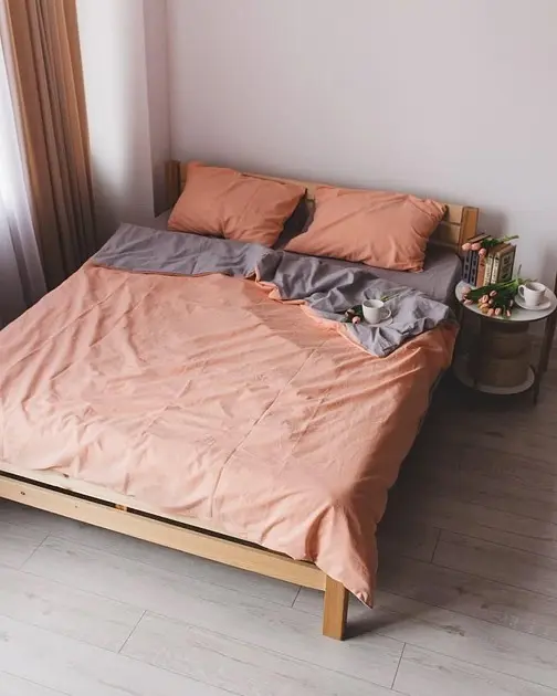 Постільна білизна сімейна Dushka Home Варена бавовна 20511 160х215х2 см персикова з сірим