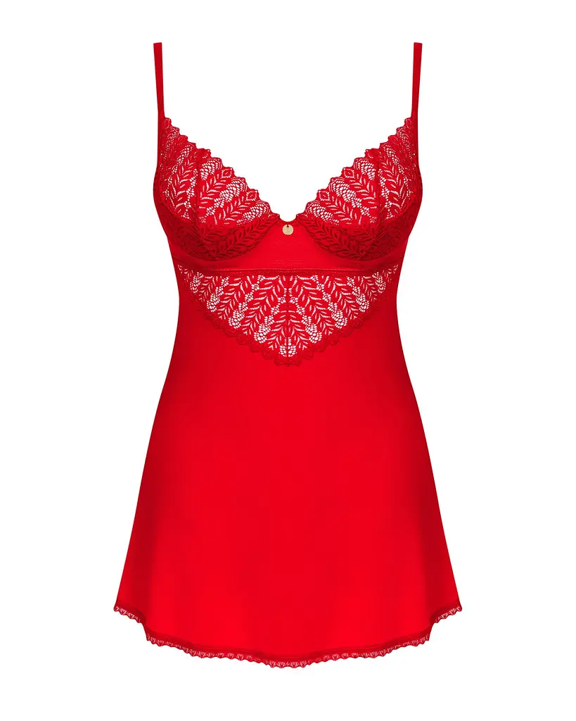 Пеньюар Obsessive Ingridia chemise & thong XL/2XL, червоний, сорочка, стрінги - фото 3