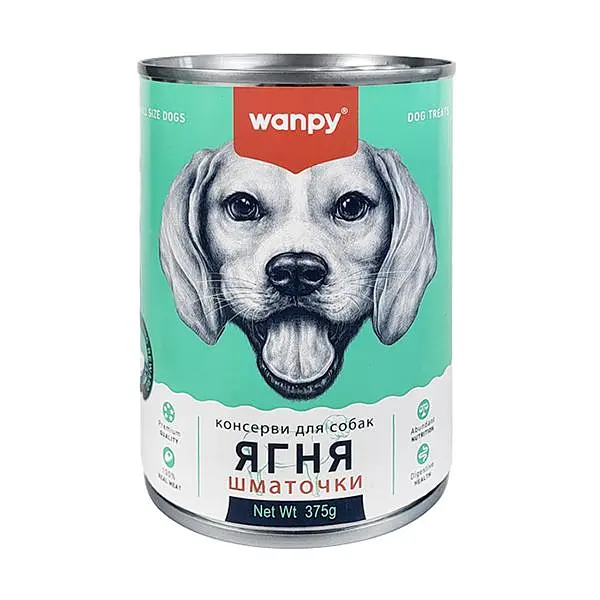 Вологий корм для собак Wanpy Lamb Chunk ВАНПІ ЯГНЯ шматочки, банка 375 г