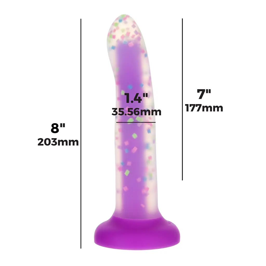 Фалоімітатор, що світиться в темряві Addiction Rave 8″ Glow in the Dark Dildo Purple Confetti, 20.3 см + віброкуля в подарунок - фото 4