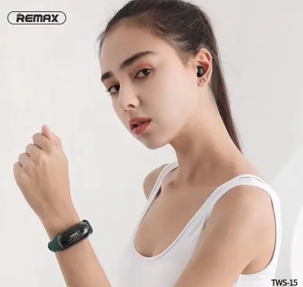 Беспроводная Bluetooth стерео гарнитура наушники Remax TWS-15 с кейсом Черный - фото 5