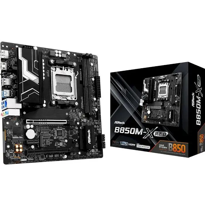 Материнская плата ASRock AM5 B850M-X R2.0, B850, 2xDDR5, Int.Video (CPU), 4xSATA3, 2xM. 2, 1xPCI-E 5.0 x16, 1xPCI-E 4.0 x16, 1xPCI-E 4.0 x1, ALC897, RTL8125BG, 7xUSB 3.2 / 6xUSB 2.0, HDMI/DP, MicroATX - фото 2