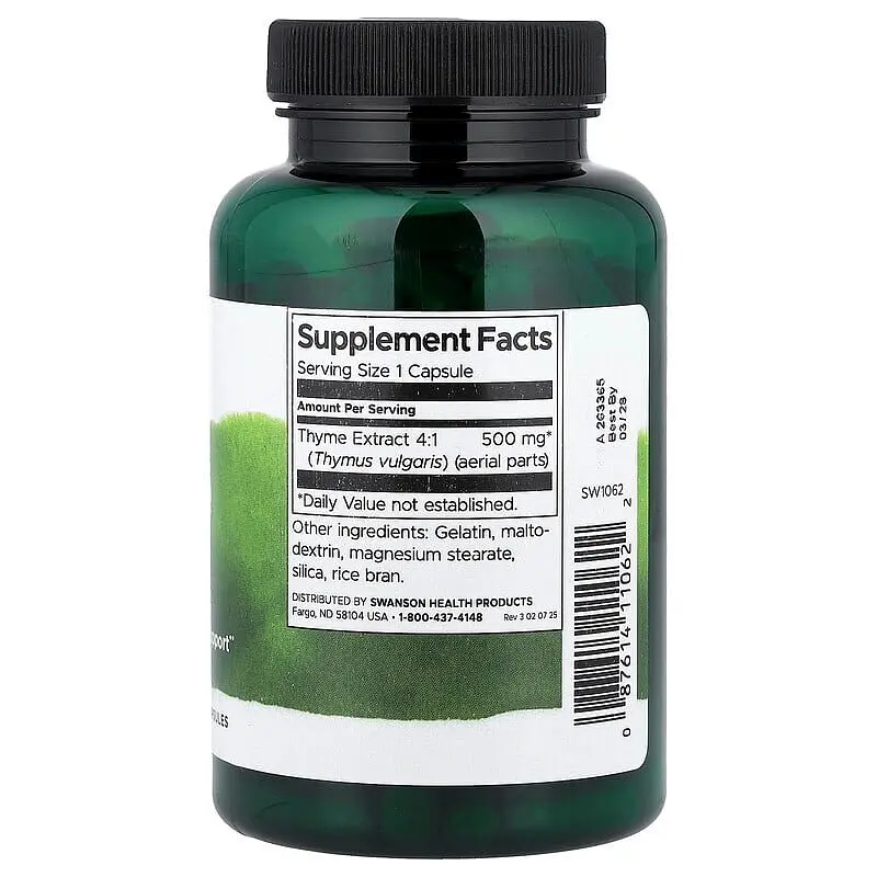 Екстракт листа чебрецю Thyme Leaf 500 mg, 120 капсул Swanson vit0004333 - фото 2