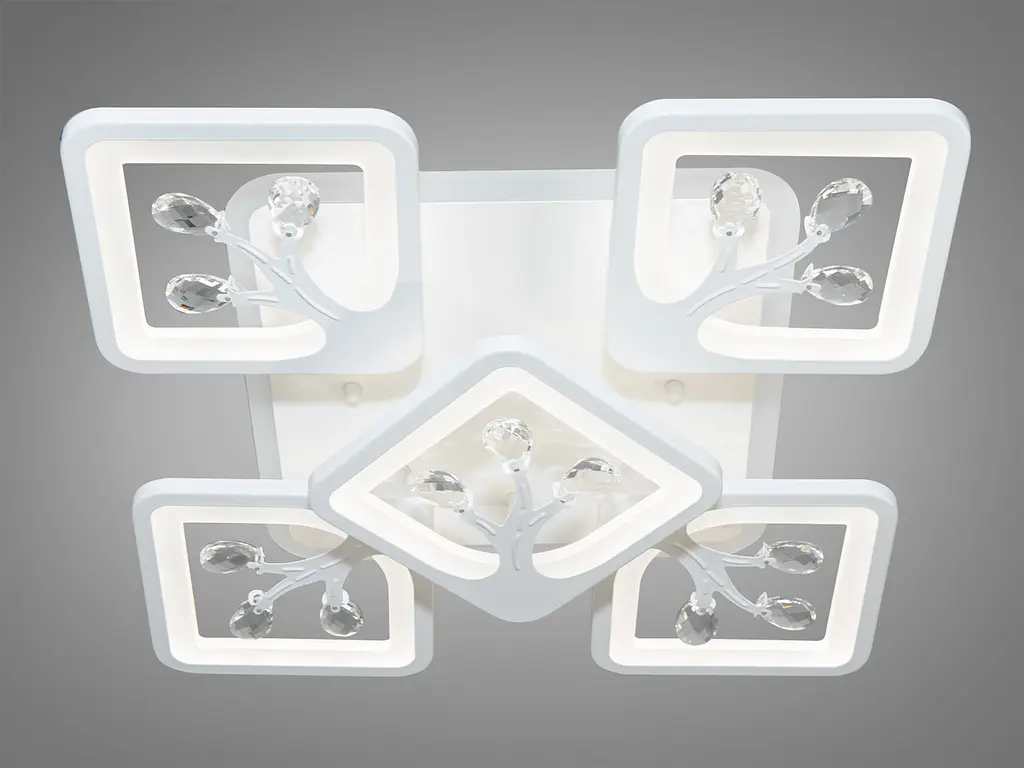 Сучасна стельова LED-люстра для спальні Diasha S8157/4+1WH LED 3color - біла, 90 Вт, 43x43 см - фото 4