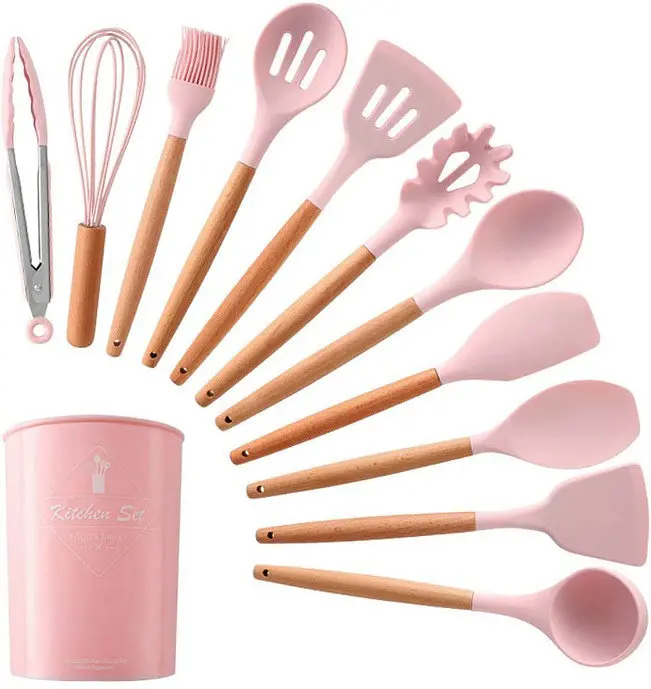 Набор кухонных принадлежностей Edenberg Silicone kitchen utensils set 12 предметов Розовый - фото 5