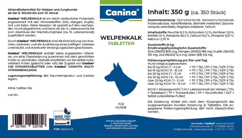 Мінеральний комплекс Canina Welpenkalk для цуценят та молодих собак 350 г 350 табл. - фото 3