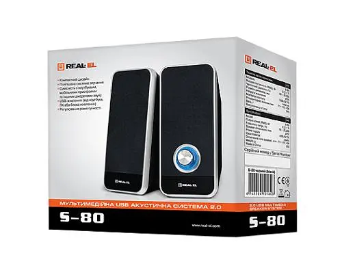 Колонки 2.0 Real-El S-80 Black, 2 x 3 Вт, пластиковий корпус, живлення от USB, керування спереду (S-80) - фото 4