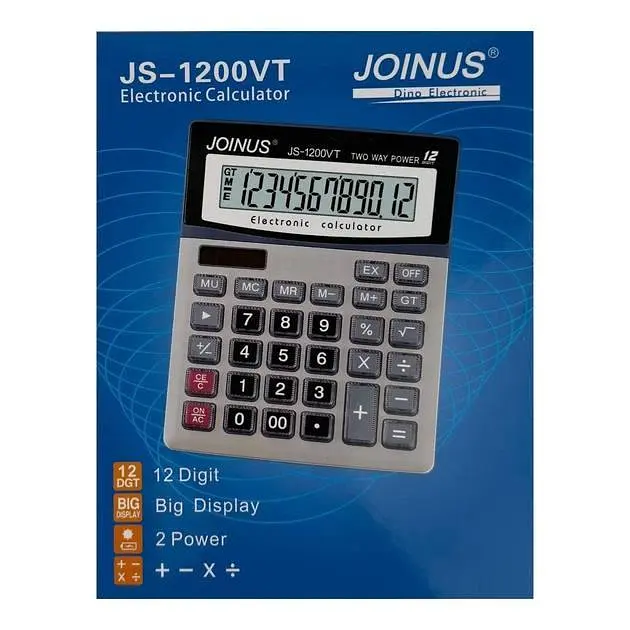Калькулятор настольный JOINUS JS-1200VT, 12-разрядный, большой дисплей, двойное питание (солнечная батарея + батарейка) - фото 3