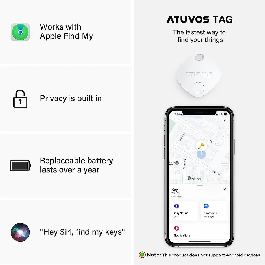 ATUVOS Key Finder і Baggage Tracker Tag 2 Pack, Smart Tag, сумісний з Apple Find My (лише для iOS), потужний Bluetooth-локатор - фото 2