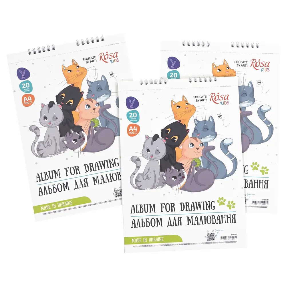 Альбом на спіралі для малювання Cats Friendship А4 100г/м2 20л ROSA Kids - фото 2
