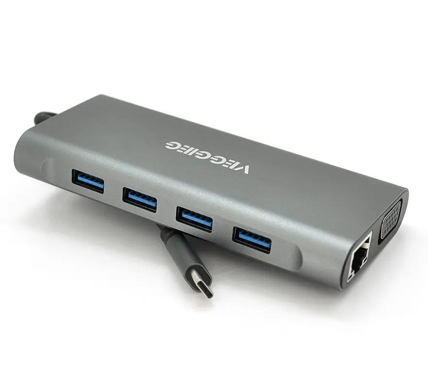 Хаб-конвертор VEGGIEG TC11-S Type-C на Type-C+USB3.0 4+HDMI+jack3.5+SD/TF+RJ45 - фото 2