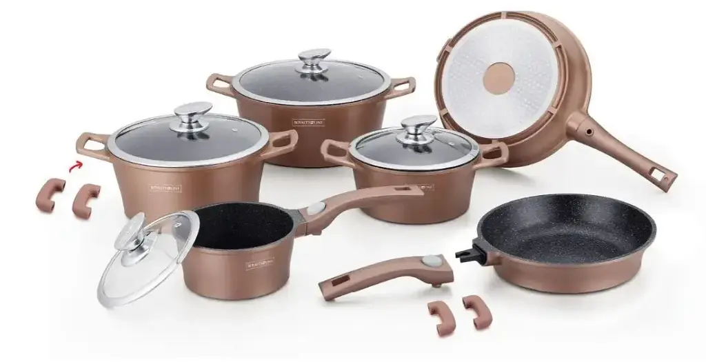 Набор кастрюль Royalty Line RL-ES2014M каструля 3 шт. сотейник 4 крышки сковорода 2 шт. 4 накладки - фото 2