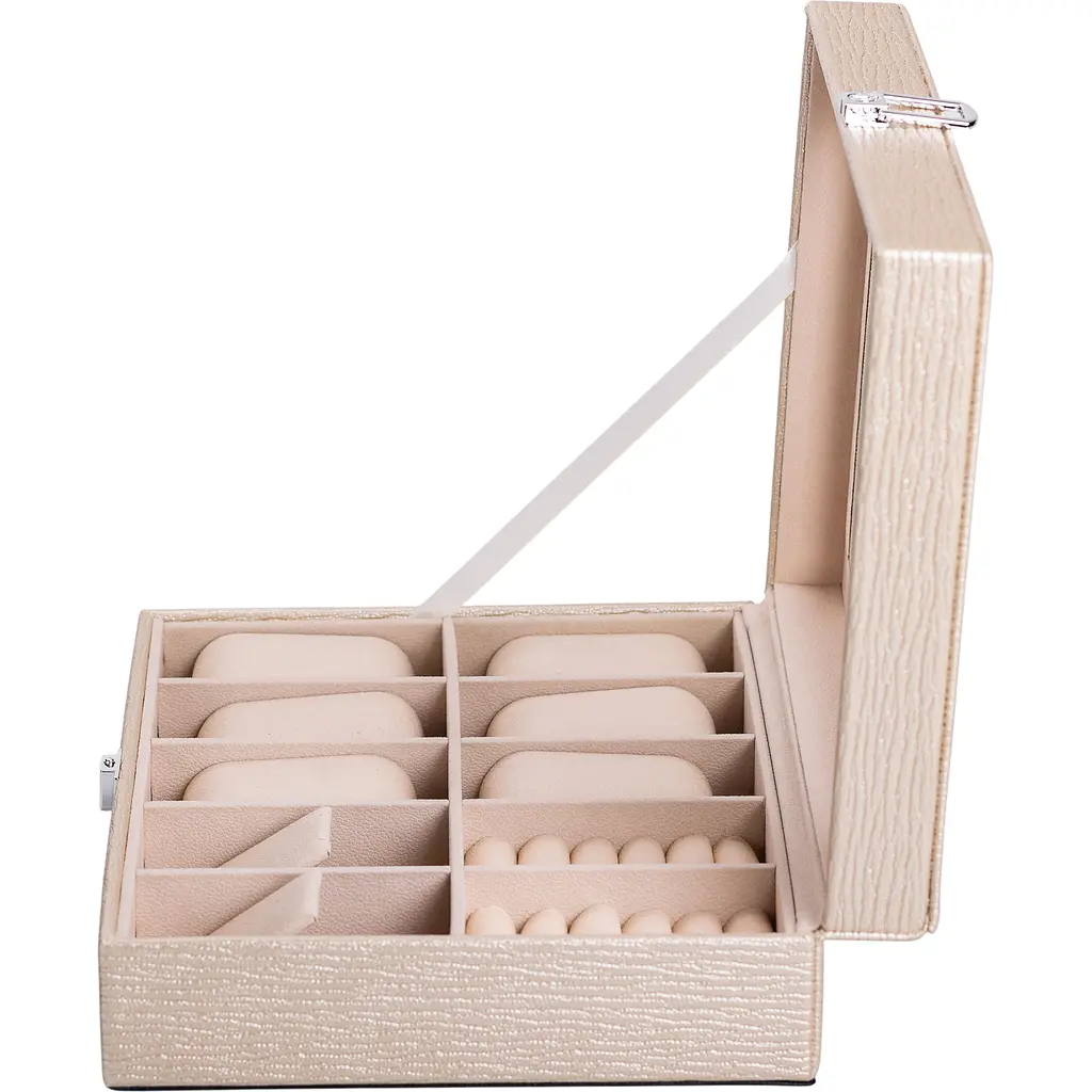 Скринька-органайзер Yiwu для прикрас та аксесуарів з накидним замком 25.5x20x7.5 см бежева HP-5-6GOLD - фото 3