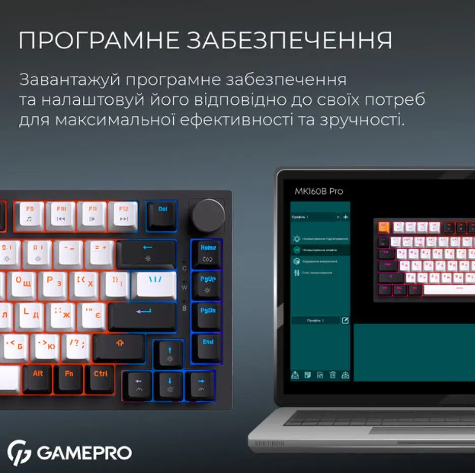 Клавіатура бездротова ігрова механічна GamePro MK-160-B Pro Black-White QLAB Orange Switches Hot-Swap - фото 7